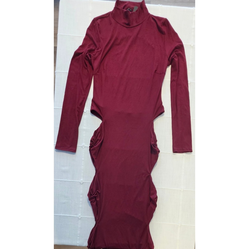 Fashion Nova Time Of Your Life Midi Dress Wine Burgundy Cut Out XL NEW